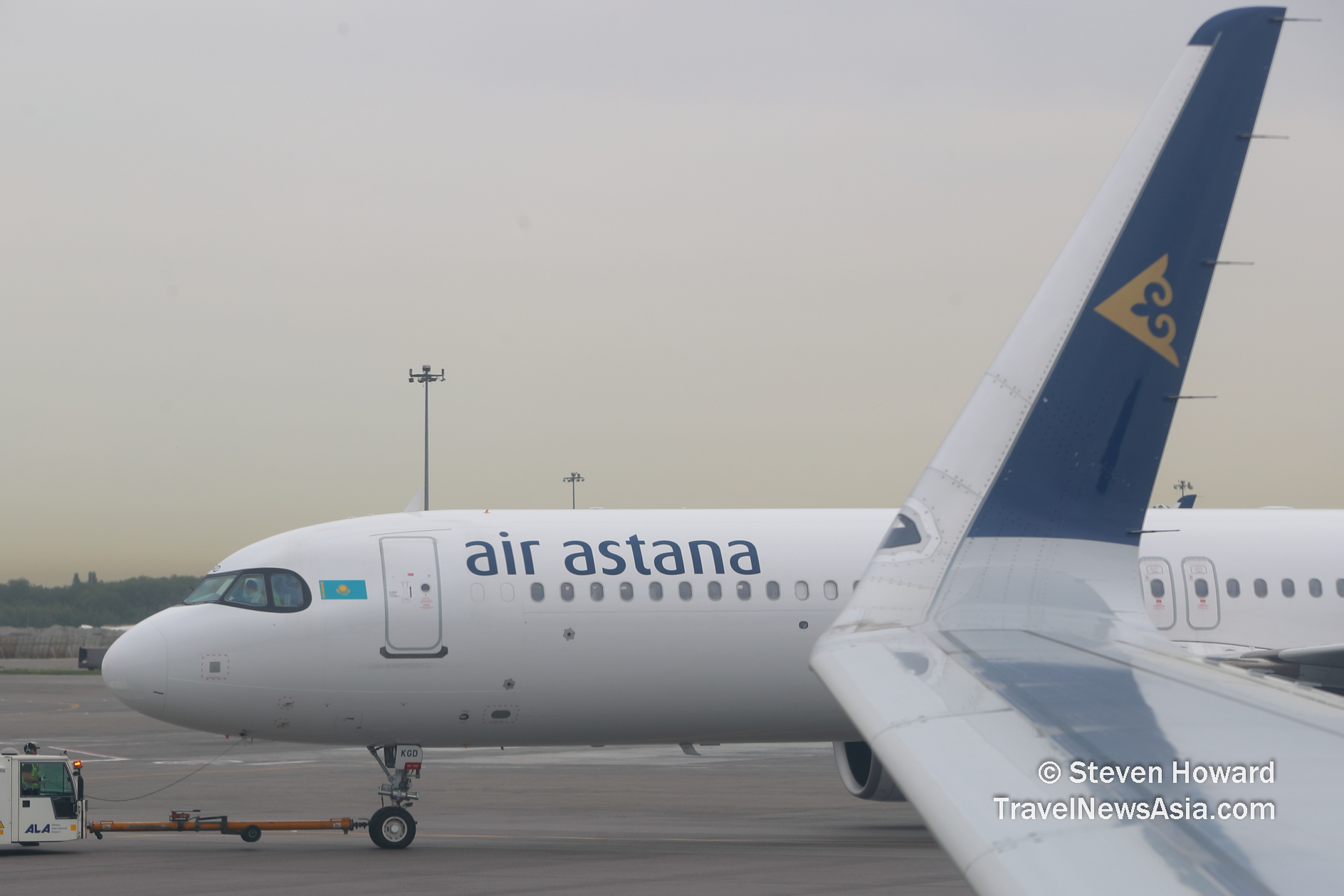 Air Astana aircraft at Almaty Airport (ALA). Picture by Steven Howard of TravelNewsAsia.com Click to enlarge.
