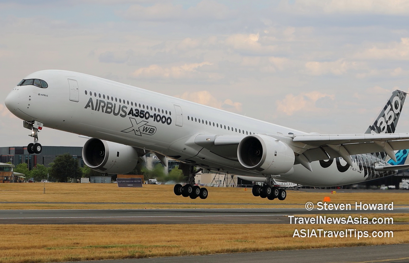 Airbus A350-1000 reg: F-WLXV taking off. Picture by Steven Howard of TravelNewsAsia.com Click to enlarge.