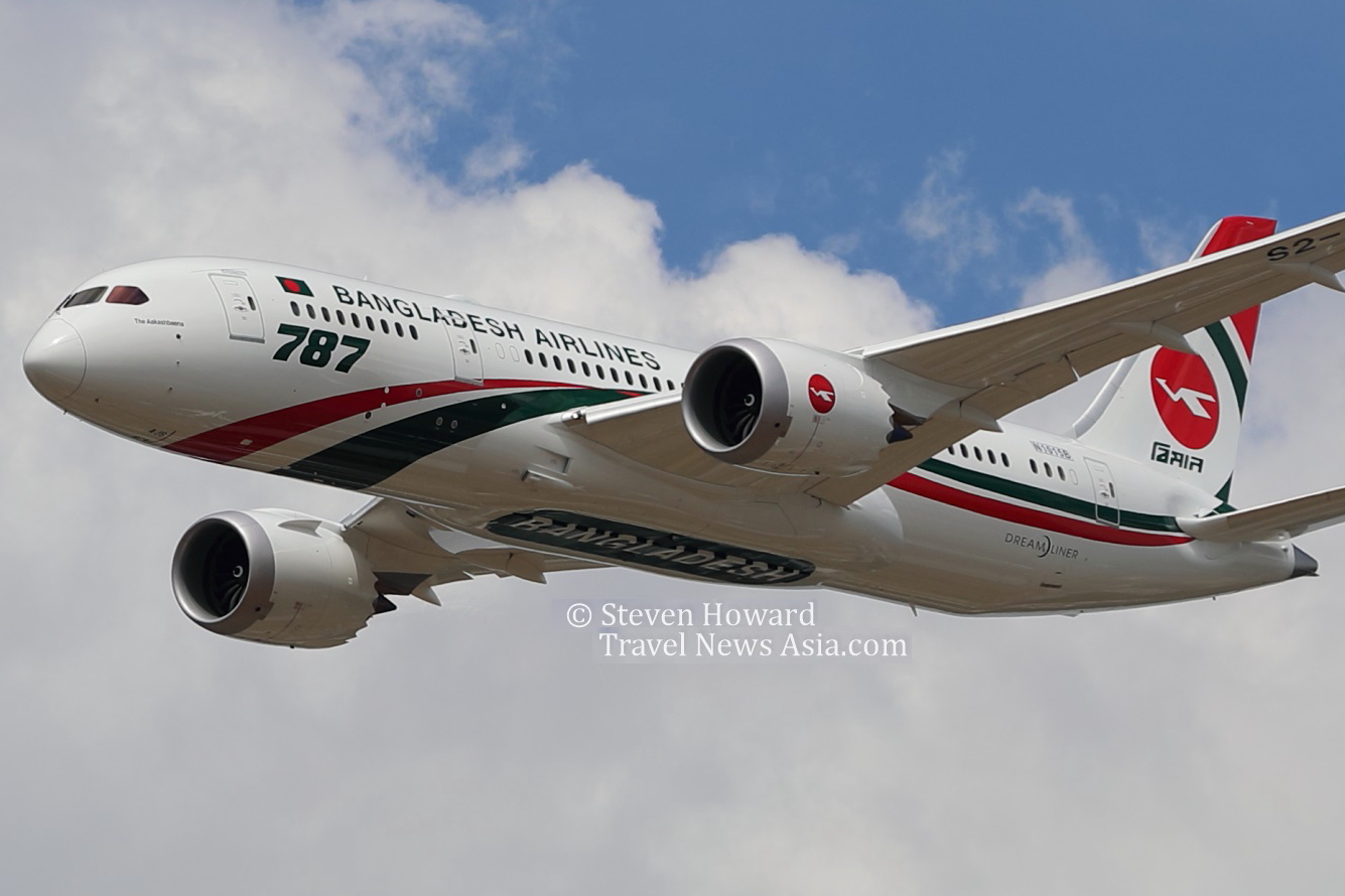Biman Bangladesh Airlines Boeing 787-8 reg: S2-AJS. Picture by Steven Howard of TravelNewsAsia.com Click to enlarge.