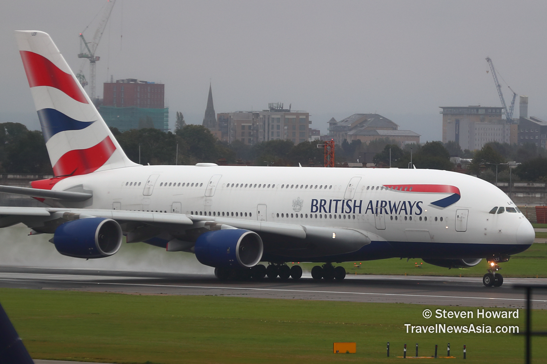 British Airways A380 reg: G-XLEF. Picture by Steven Howard of TravelNewsAsia.com Click to enlarge.