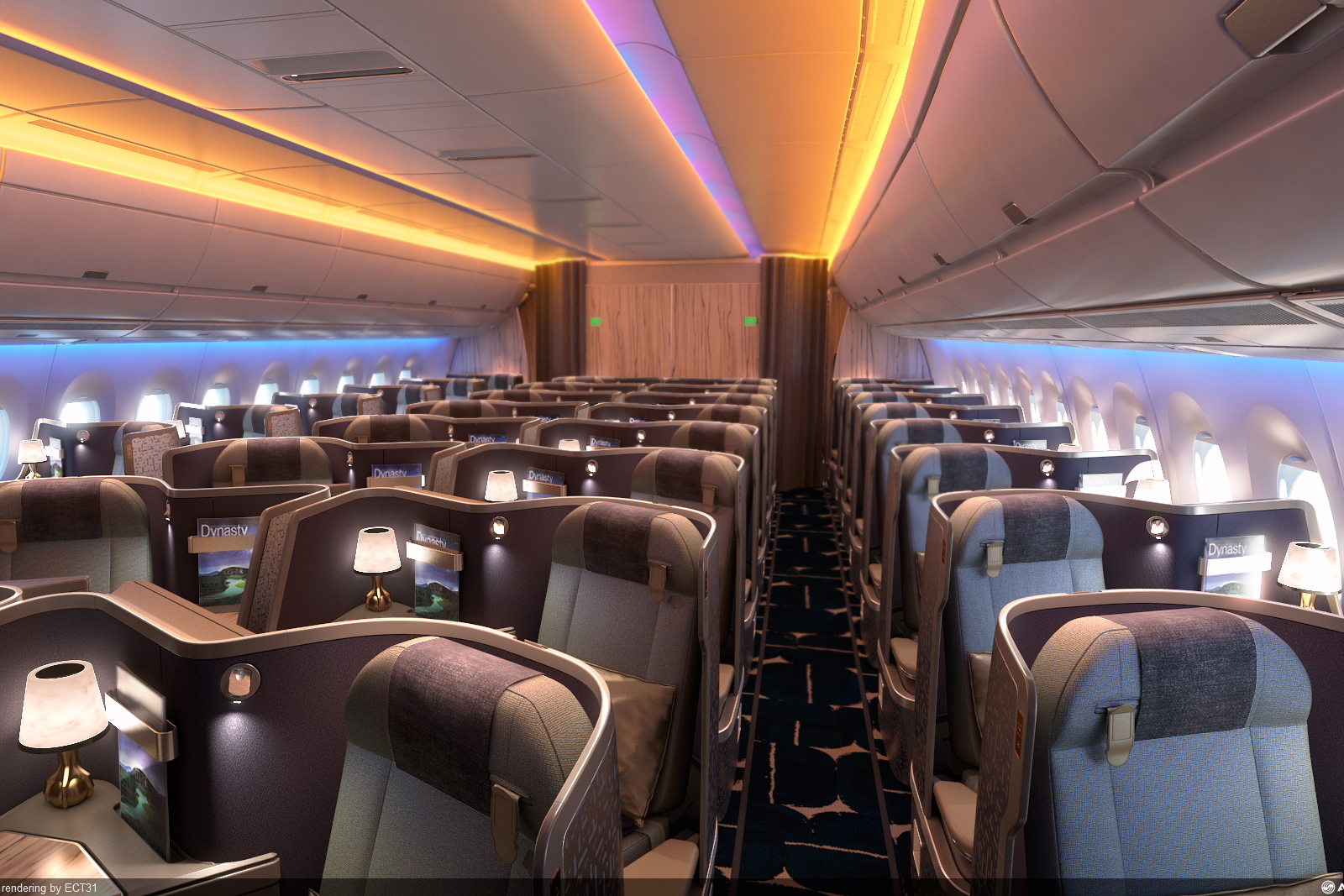 Business Class on a China Airlines Airbus A350. Click to enlarge.