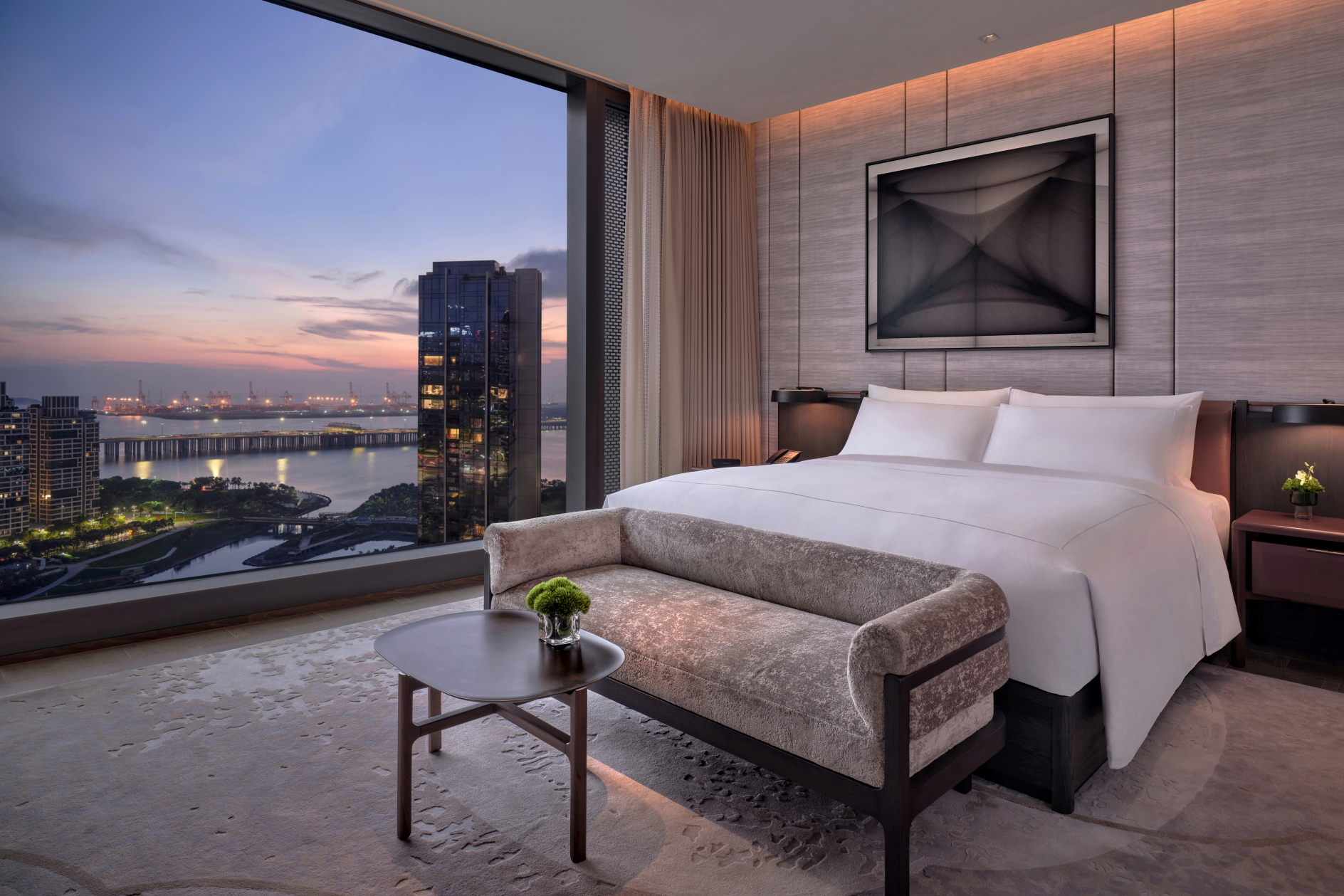 Deluxe Suite Bay View Bedroom at Conrad Shenzhen. Click to enlarge.