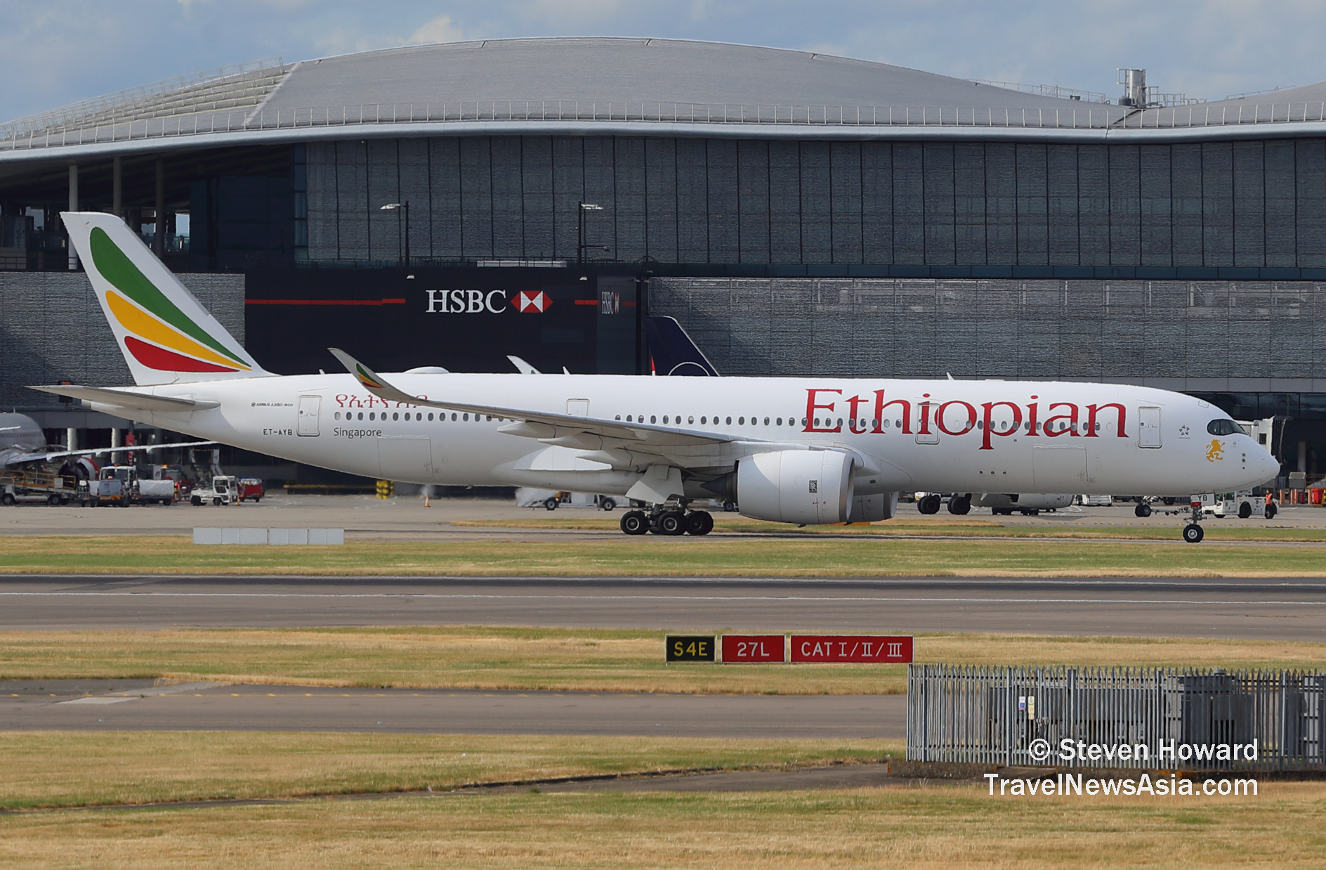 Ethiopian Airlines A350-900 reg: ET-AYB. Picture by Steven Howard of TravelNewsAsia.com Click to enlarge.
