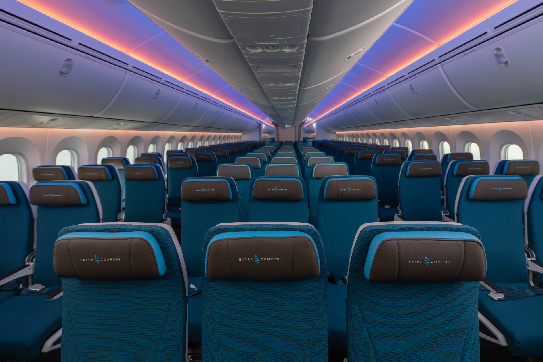 Economy Class on Hawaiian Airlines' Boeing 787-9. Click to enlarge.