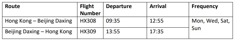 Hong Kong Airlines' HKG-PKX Flight Schedule