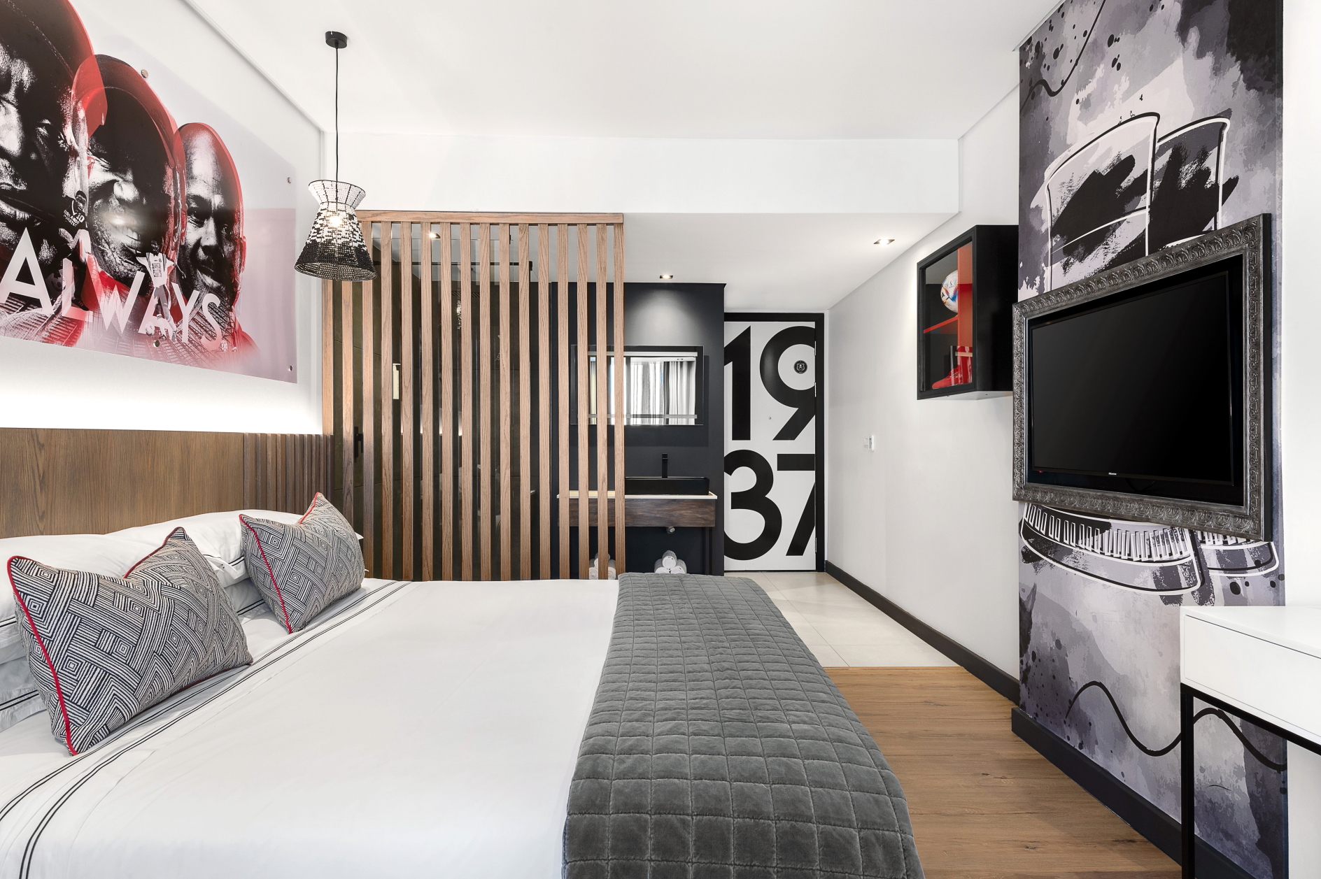 Orlando Pirates Themed Room at the Protea Hotel Fire & Ice! by Marriott Johannesburg Melrose Arch in South Africa. Click to enlarge.