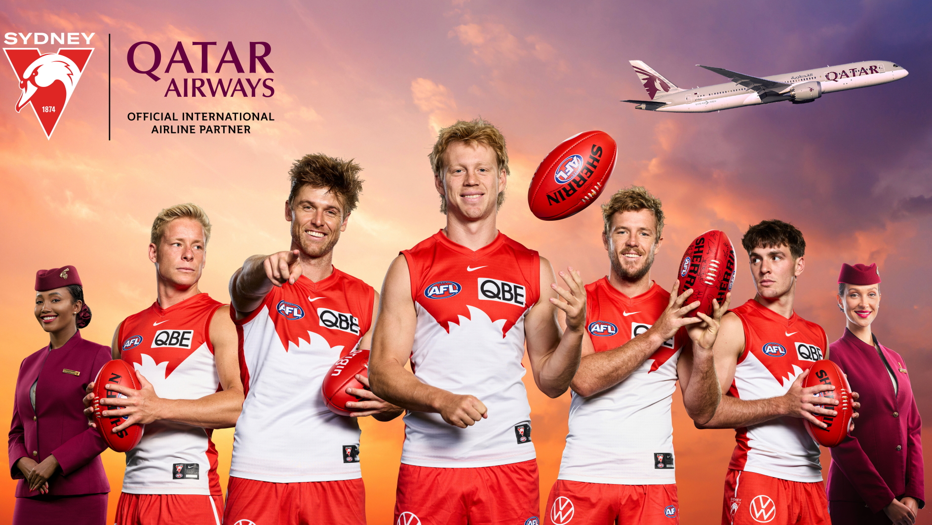 Qatar Airways has extended its partnership with the Sydney Swans. Click to enlarge.