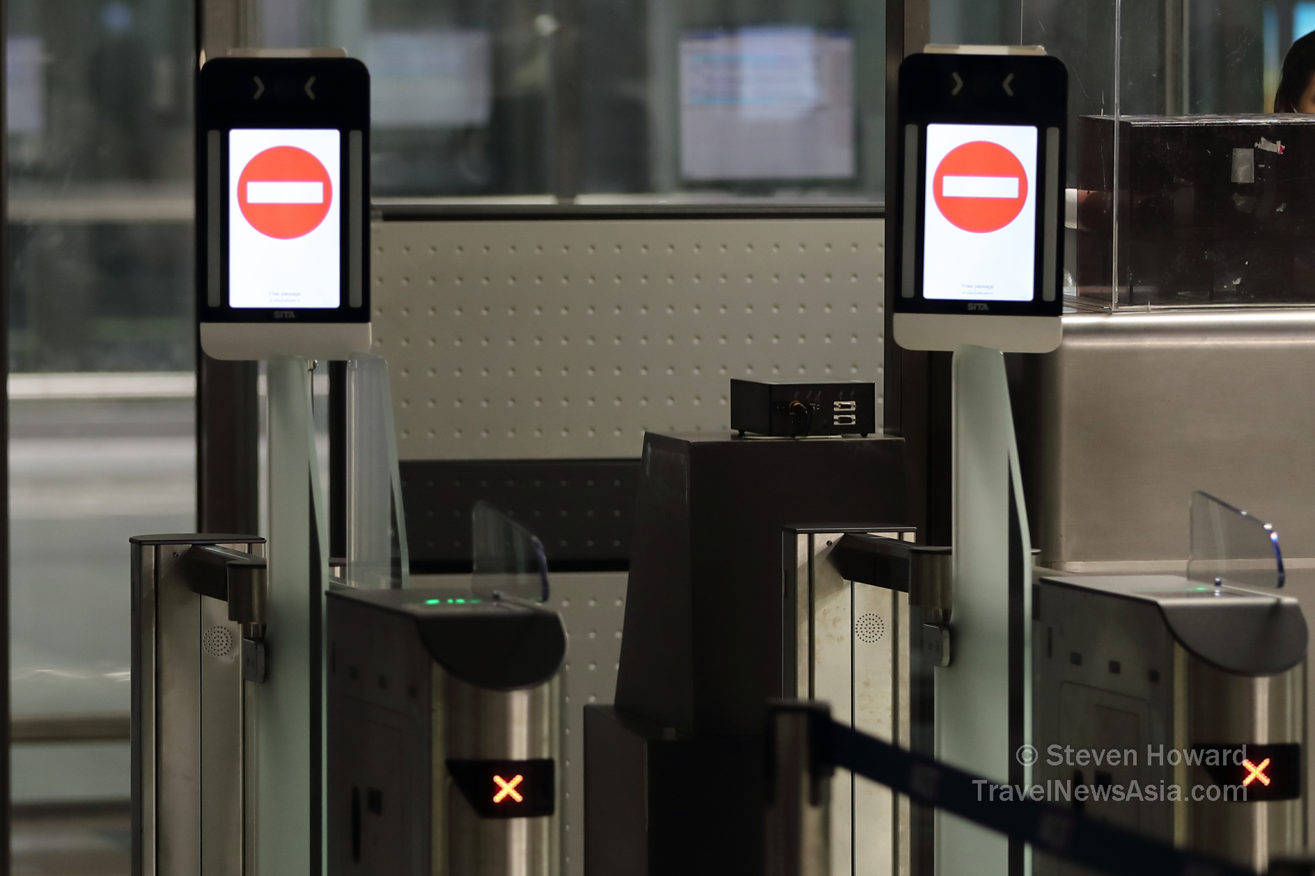 SITA Biometric Boarding Gates at Suvarnabhumi Airport (BKK) near Bangkok, Thailand. Picture by Steven Howard of TravelNewsAsia.com Click to enlarge.