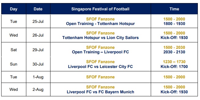 Singapore Festival of Football 2023 Schedule