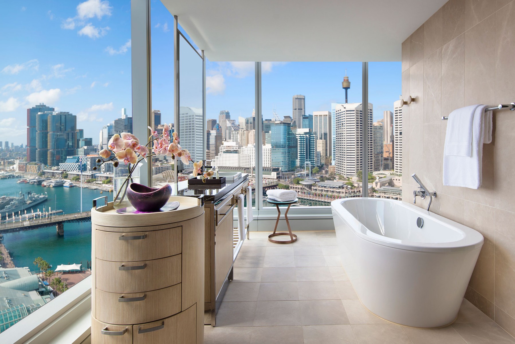 Bathroom of a Luxury Corner Room at the Sofitel Sydney Darling Harbour in Australia. Click to enlarge.
