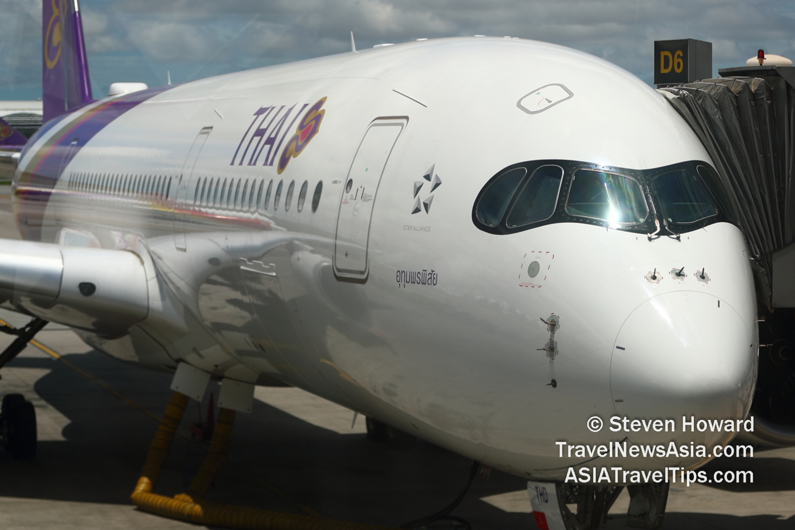 Thai Airways A350-900 at BKK. Picture by Steven Howard of TravelNewsAsia.com Click to enlarge.