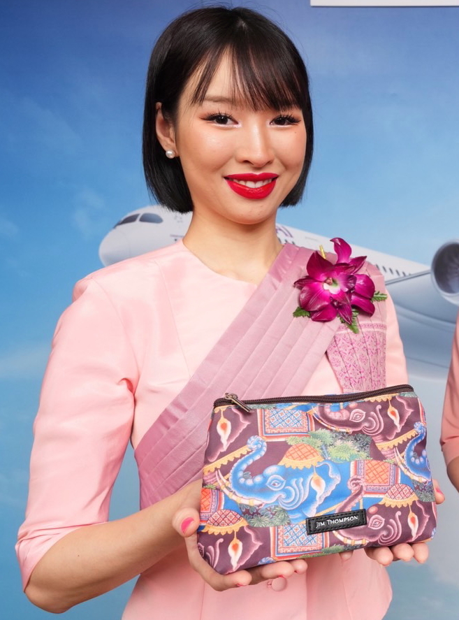 Thai Airways partners Jim Thompson for its new Royal Silk amenity kits. Click to enlarge.