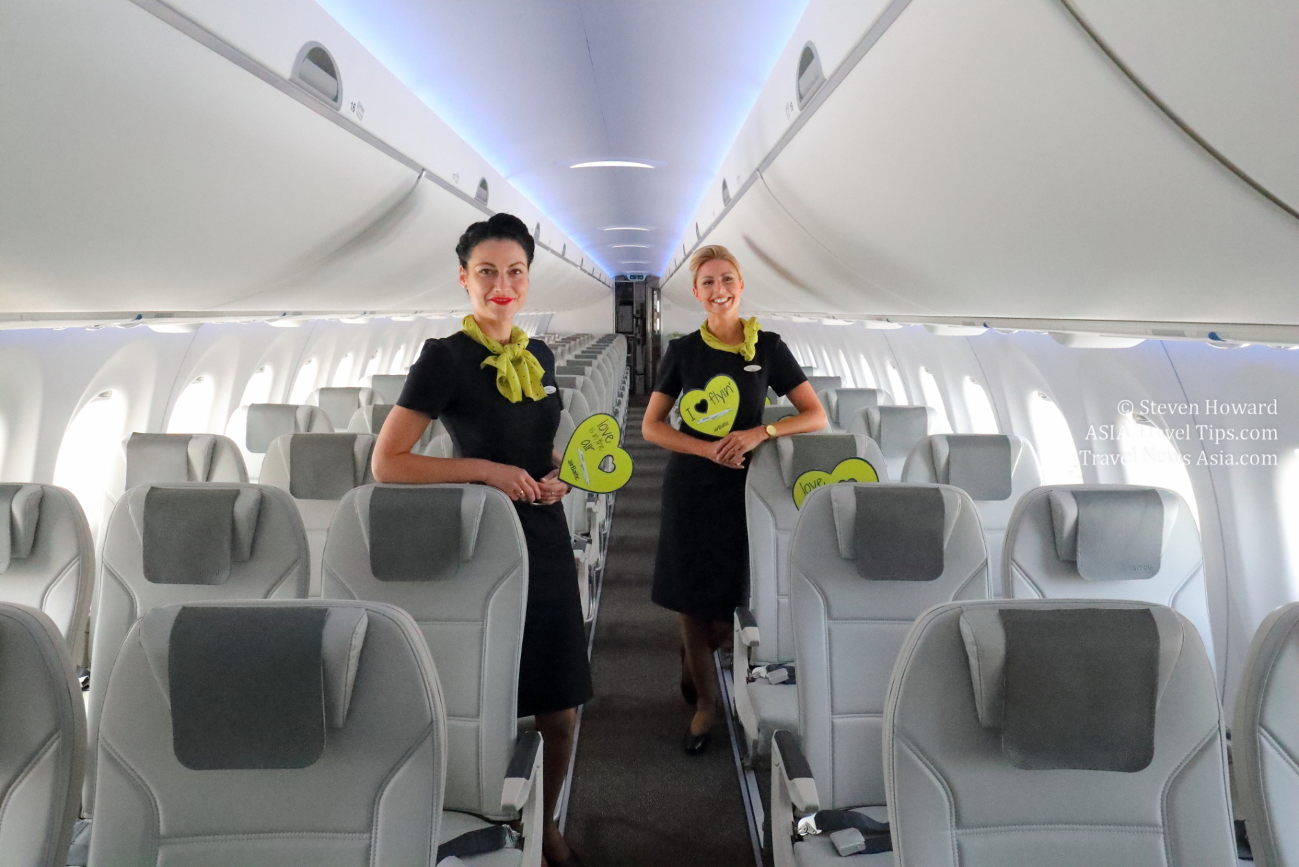 Inside an airBaltic A220-300. Picture by Steven Howard of TravelNewsAsia.com Click to enlarge.