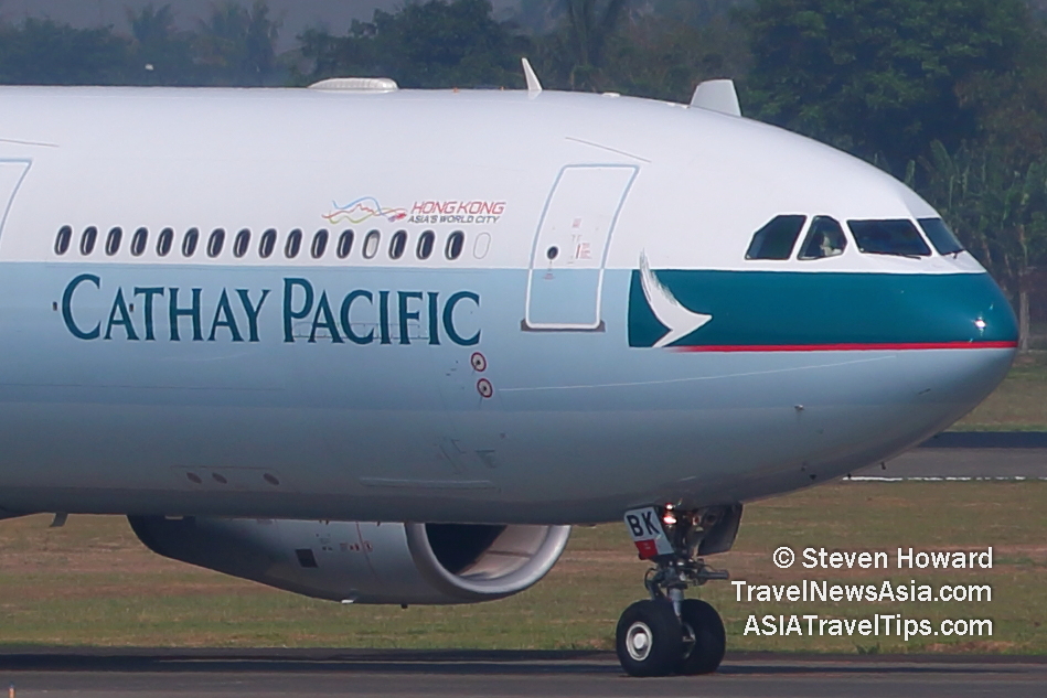 Cathay Pacific A330 reg: B-LBK. Picture by Steven Howard of TravelNewsAsia.com Click to enlarge.