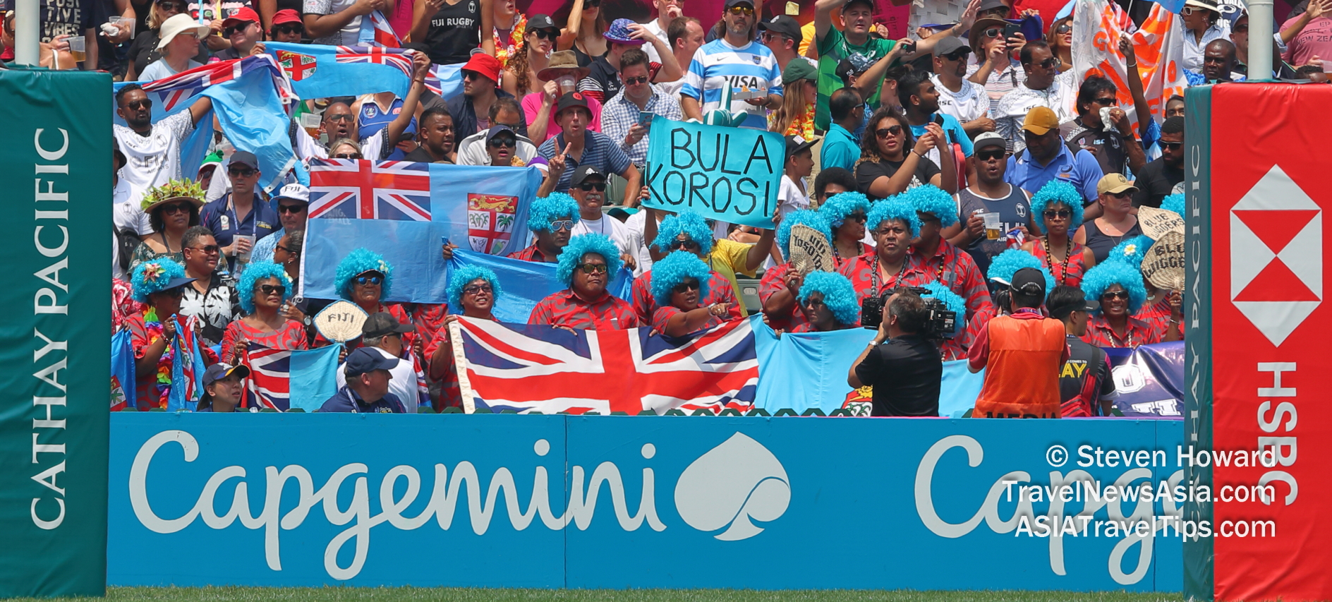Fiji fans and others at the HK7s in 2019. Picture by Steven Howard of TravelNewsAsia.com Click to enlarge.