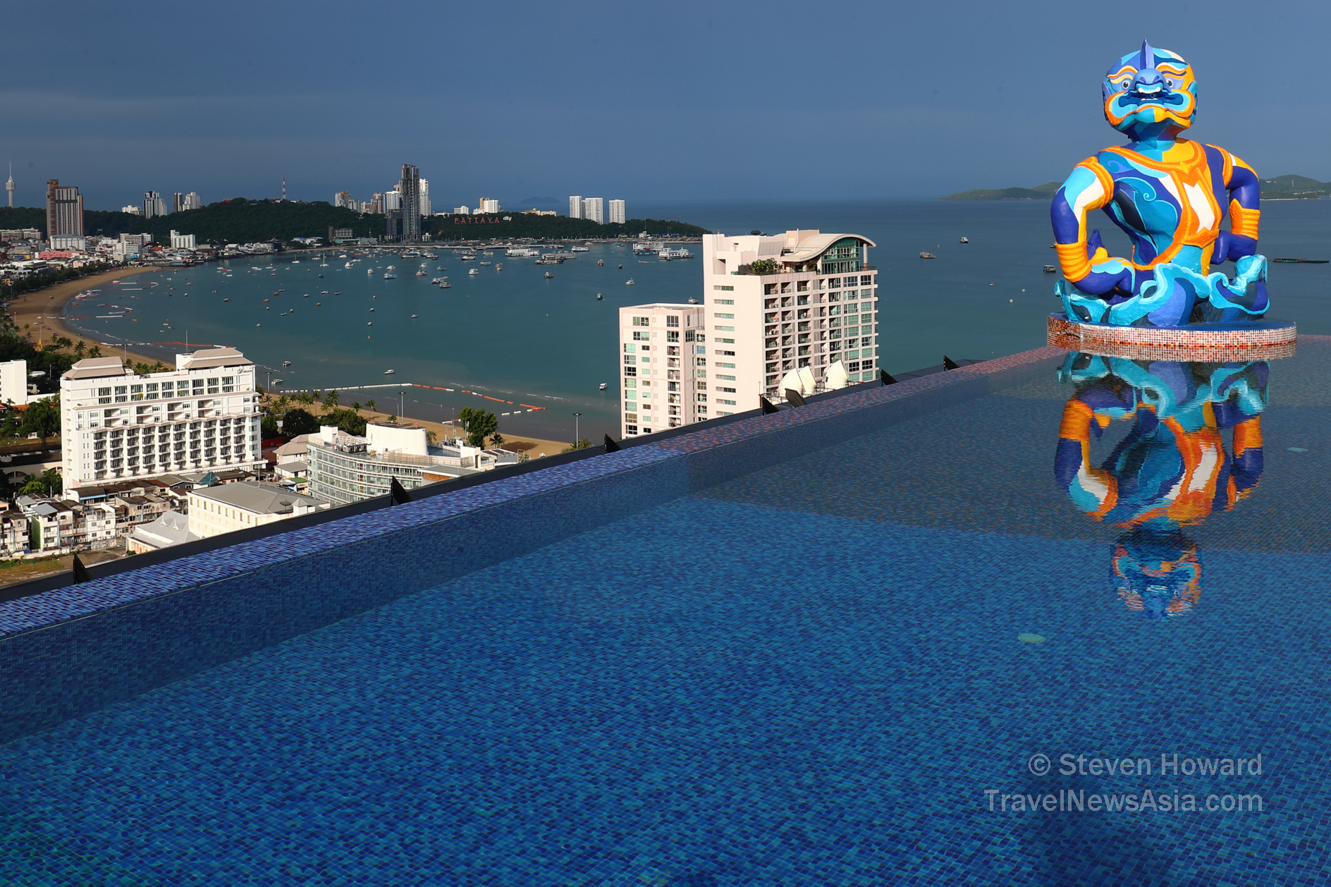 View of Pattaya Beach from the Siam@Siam Design Hotel swimming pool. Picture by Steven Howard of TravelNewsAsia.com Click to enlarge.