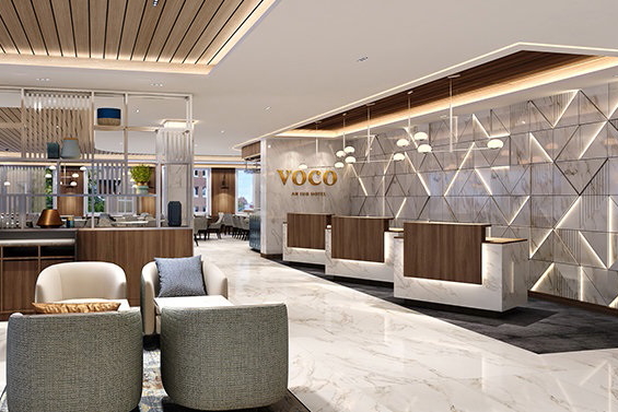 Lobby of the voco Stockholm Kista hotel in Sweden. Click to enlarge.